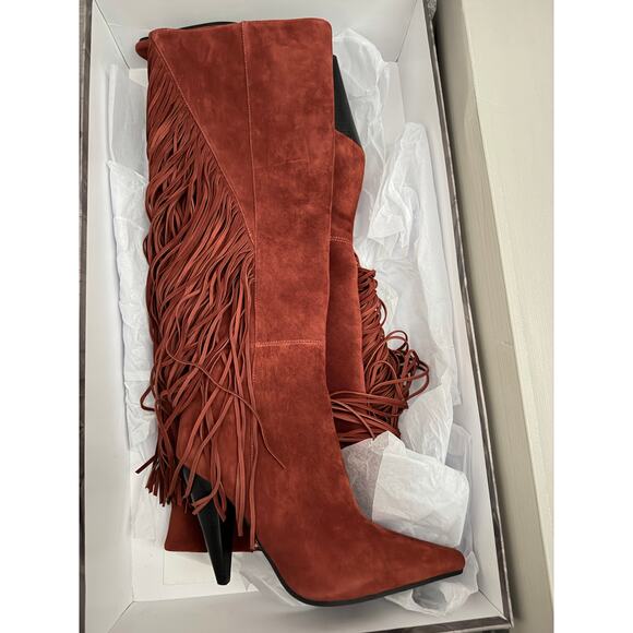 Jeffrey Campbell Galloping Knee High Fringe Boot in Rust Suede - Picture 7 of 8